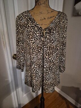 Dana Buchman Browns and Beige Animal Print Blouse Size XL